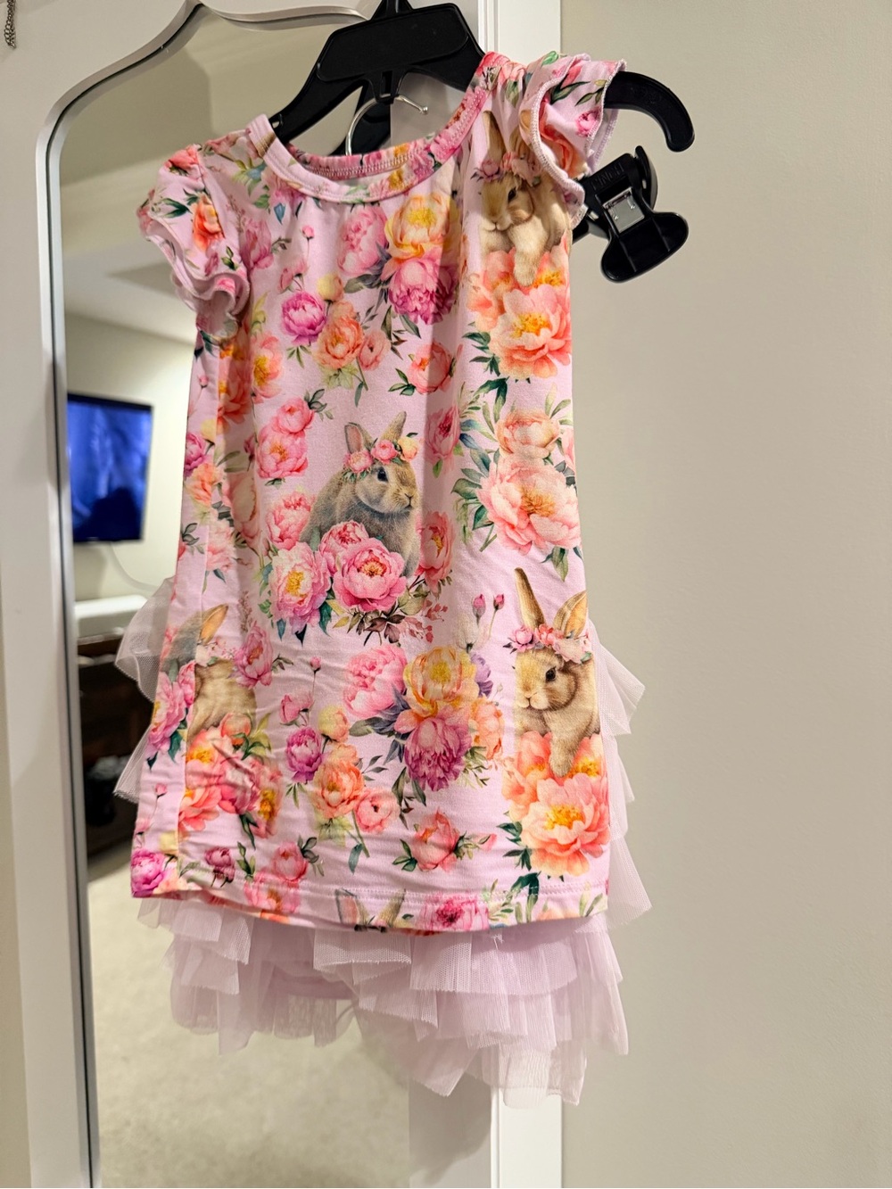 Pink Floral Bunny Tulle set with skort for Girls
